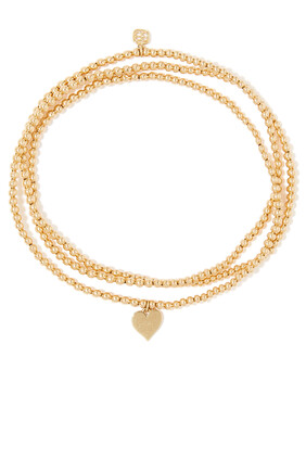 Heart Charm Beaded Bracelet, 14k Yellow Gold
